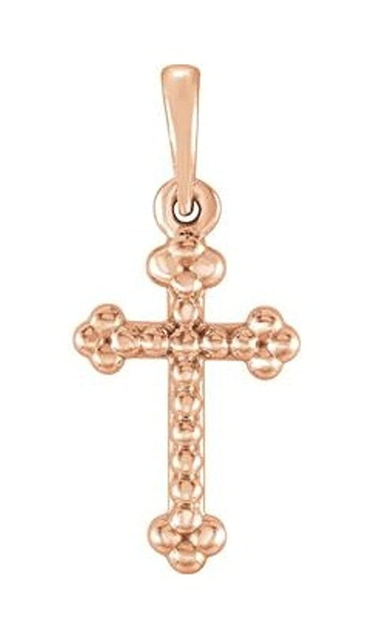 Beaded Botonee Cross 14k Rose Gold Pendant (19.20X8.90 MM)