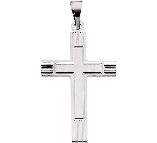 Inlay Protestant Cross Rhodium-Plated 14k White Gold Pendant (39X25MM)