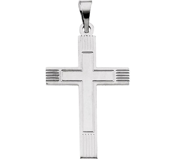 Inlay Protestant Cross Rhodium-Plated 14k White Gold Pendant (18X12MM)