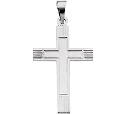 Inlay Protestant Cross Rhodium-Plated 14k White Gold Pendant (22X14MM)