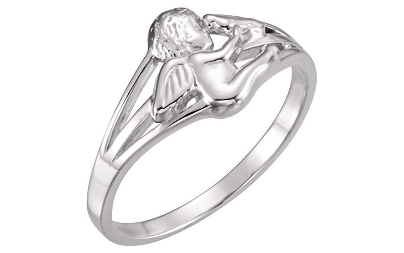 Angel with Dove Holy Ghost Rhodium Plated 14k White Gold Ring