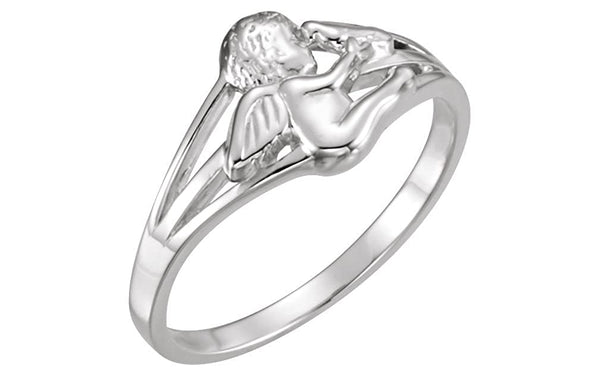 Angel and Dove Rhodium Plate Sterling Silver Ring