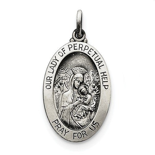 Sterling Silver Antiqued Our Lady Of Perpetual Help Medal (31X16MM)