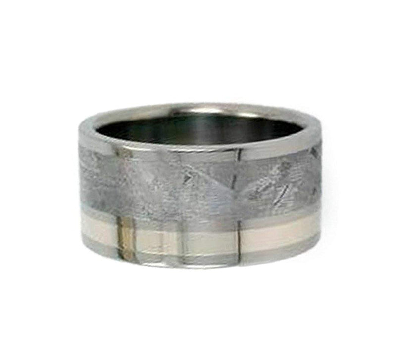 Gibeon Meteorite, 14k White Gold Inlay 11mm Comfort Fit Titanium Wedding Band, Size 10