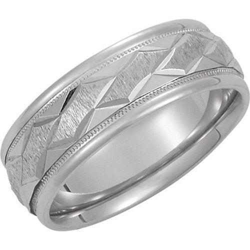 7mm 10k White Gold Diamond Cut Comfort Fit Band, Size 4.25