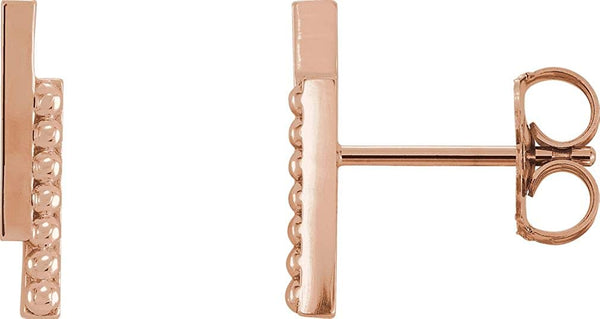 Beaded Bar Earring, 14k Rose Gold