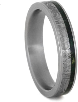 Gibeon Meteorite, Green Box Elder Burl Wood 4mm Comfort-Fit Matte Titanium Band, Size 6.75