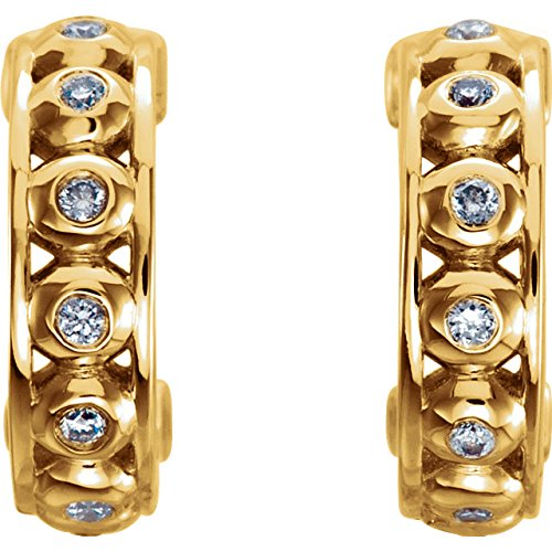 Bezel Set Diamond J Hoop Earrings, 14k Yellow Gold, 3.21mm (1/10 Ctw, G-H Color, Clarity I1)