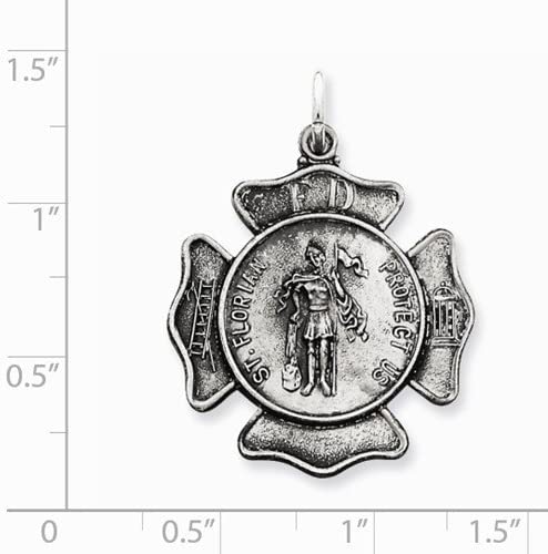 Sterling Silver Saint Florian Badge Medal Pendant (35X27 MM)
