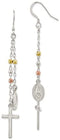 Sterling Silver Miraculous Medal Cross Earrings (79.7X10.9MM)