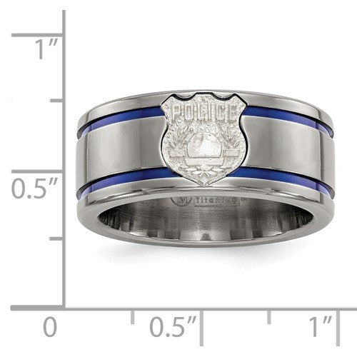 Edward Mirell Titanium Blue Anodized with SS Police Shield Tag 10mm Flat Band