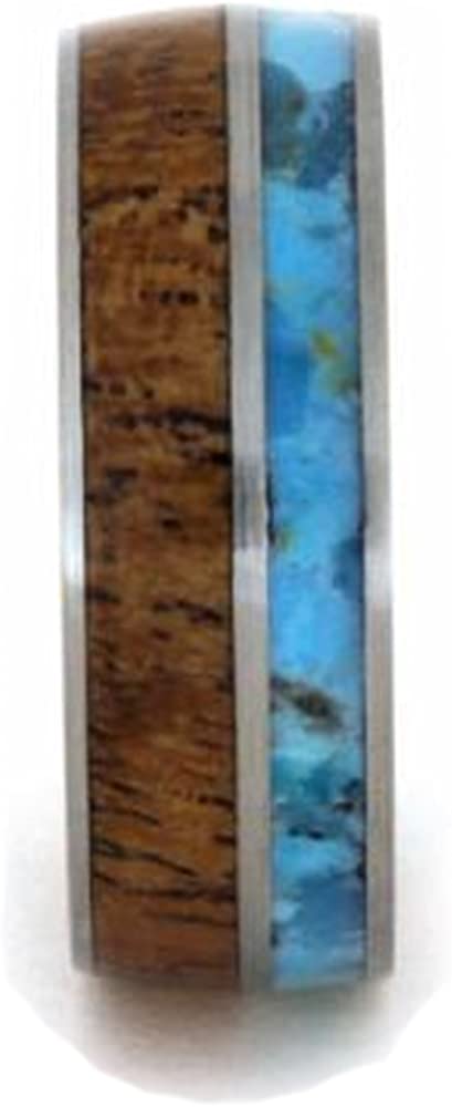 Turquoise, Mesquite Wood, Deer Antler Sleeve 7mm Comfort-Fit Brushed Titanium Wedding Band, Size 6.75