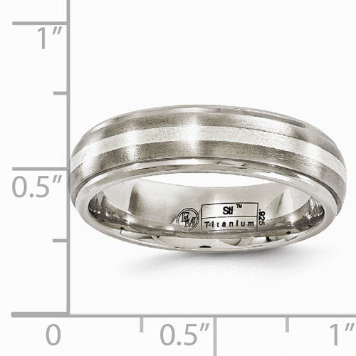 Silver Inlay Collection Brushed and Polished Titanium, Argentium Silver 6mm Band