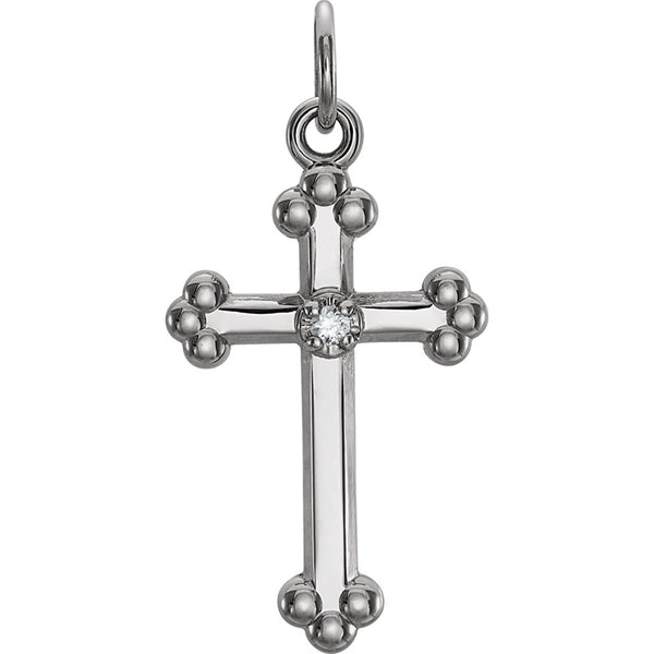 Diamond Treflee Cross Rhodium-Plated 14k White Gold Pendant (.01 Ct, G-H Color, SI1 Clarity)