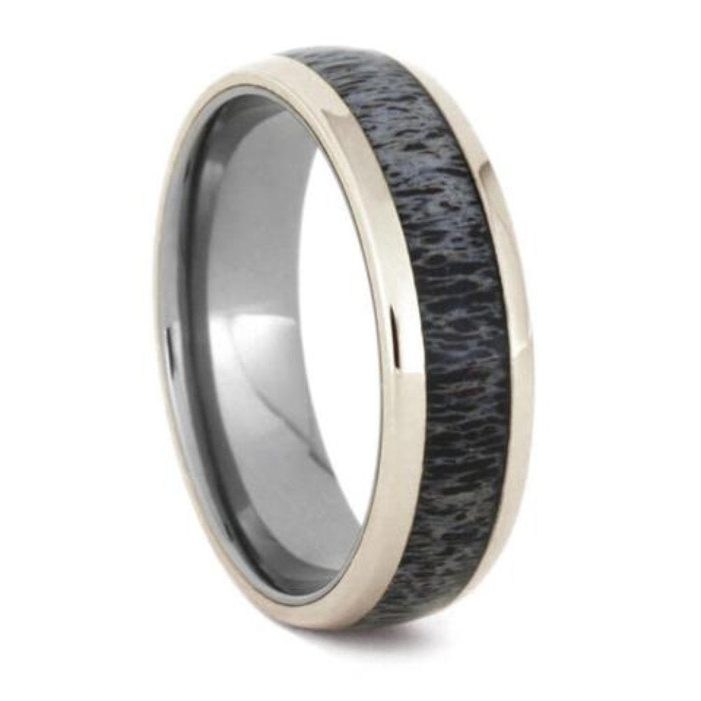 Deer Antler, 14k White Gold 7mm Titanium Comfort-Fit Ring