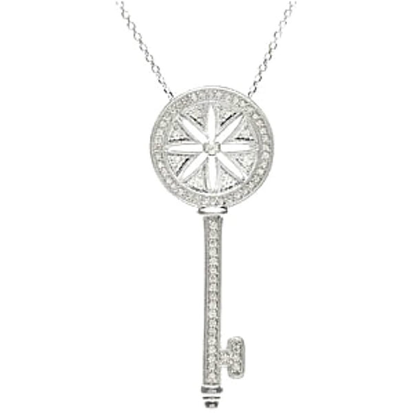 Diamond Key Sterling Silver Pendant Necklace, 18" (3/8 Cttw)