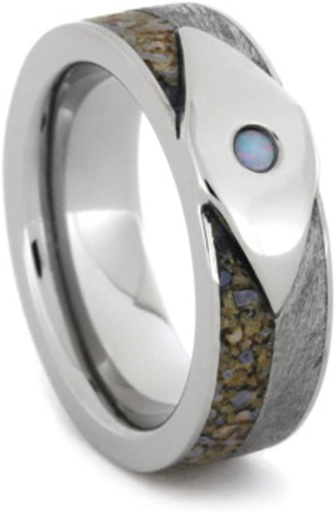 The Men's Jewelry Store Opal, Dinosaur Bone, Gibeon Meteorite 6mm Comfort-Fit Titanium Band