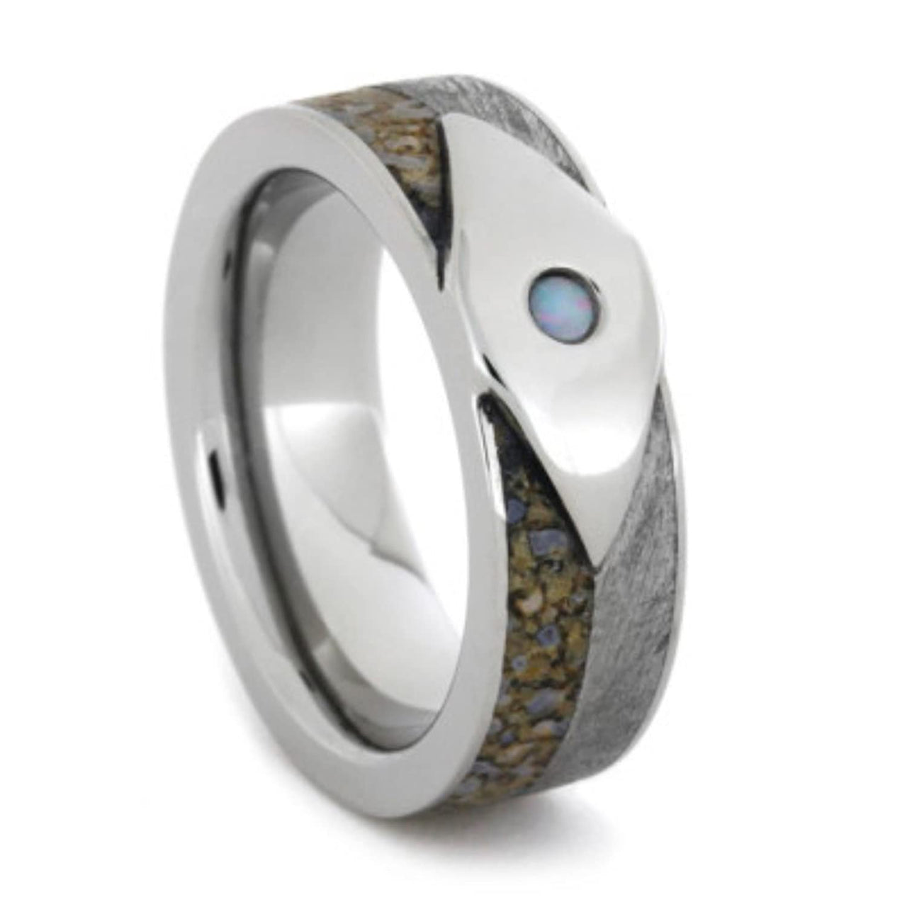 Opal, Dinosaur Bone, Gibeon Meteorite 6mm Comfort-Fit Titanium Band, Size 11.75