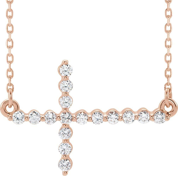Diamond Sideways Cross 14k Rose Gold Necklace 18" (.33 Ctw, G-H Color, I1 Clarity)