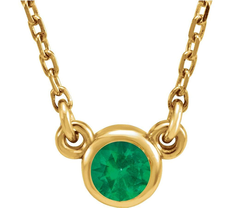 Emerald Solitaire 14k Yellow Gold Pendant Necklace, 16"