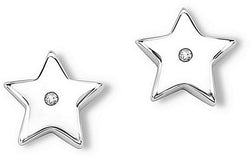 Diamond Star Earrings, Rhodium Plated Sterling Silver