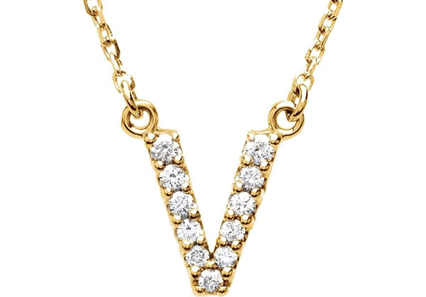 14k Yellow Gold Diamond Initial 'V' 1/8 Cttw Necklace, 16" (GH Color, I1 Clarity)