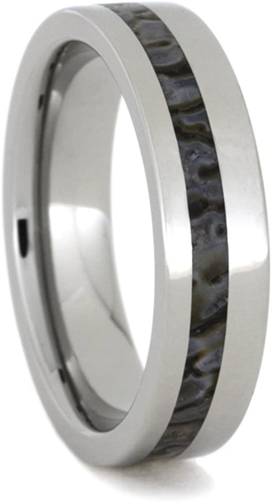 Dinosaur Bone Inlay 6mm Comfort-Fit Titanium Ring, Size 13.25