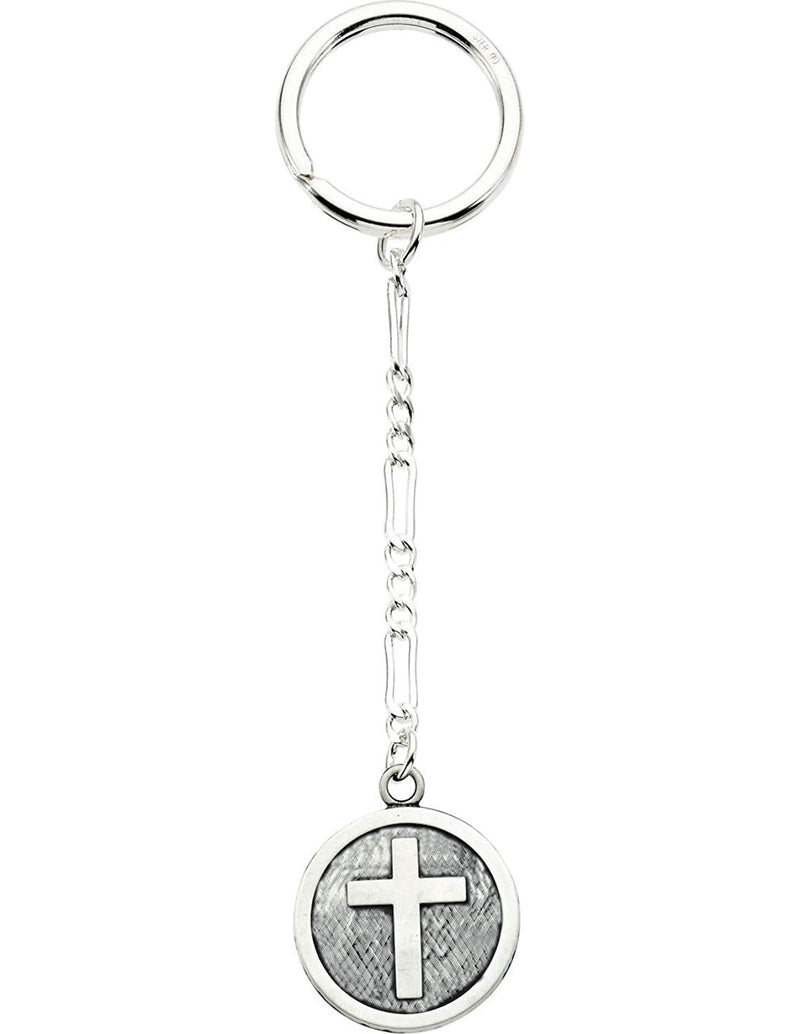 Sterling Silver Antiqued Church Cross Medal Key Chain