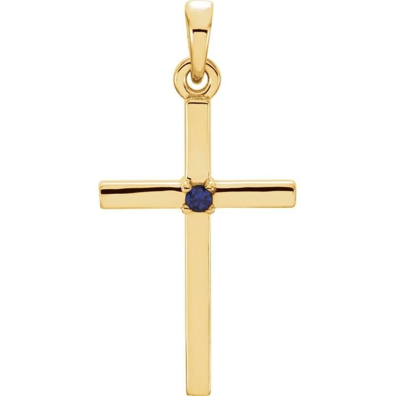 Blue Sapphire Inset Cross 14k Yellow Gold Pendant (22.65x11.4MM)