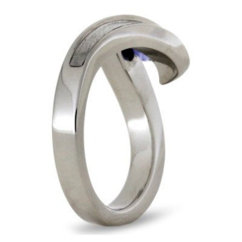 Blue Sapphire, Gibeon Meteorite Engagement Ring, Charles & Colvard Moissanite Wedding Band, Bridal Set