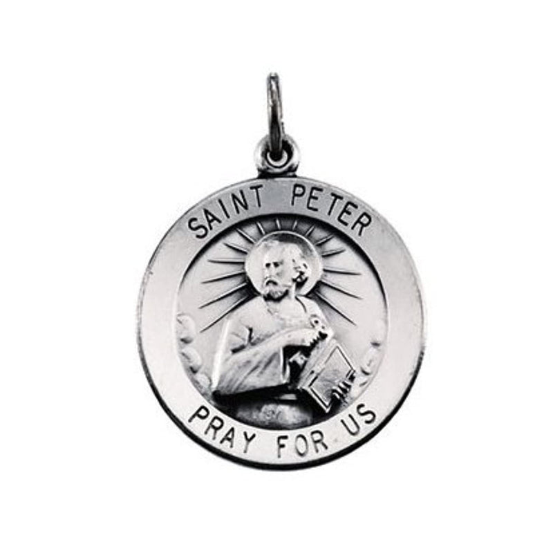 Sterling Silver Round St. Peter Necklace, 18" (15MM)