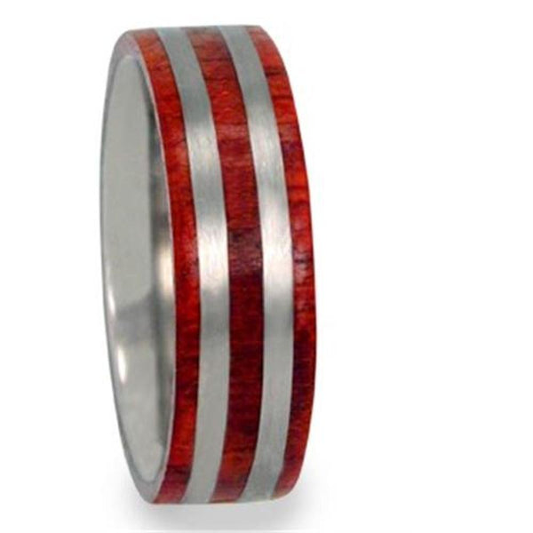 Bloodwood with Two Titanium Pinstripe 10mm Comfort Fit Titanium Band