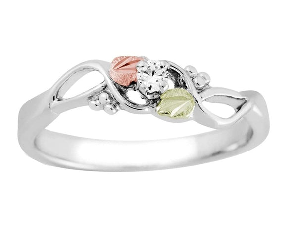 Ave 369 Diamond with Leaf Ring, Sterling Silver, 12k Green and Rose Gold Black Hills Gold Motif