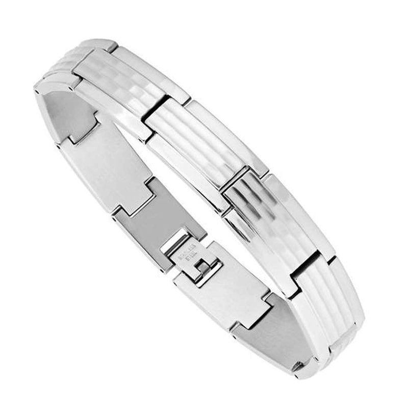 Men's Hammered Finish, High Polish Textured Bracelet, Stainless Steel, 8.75"