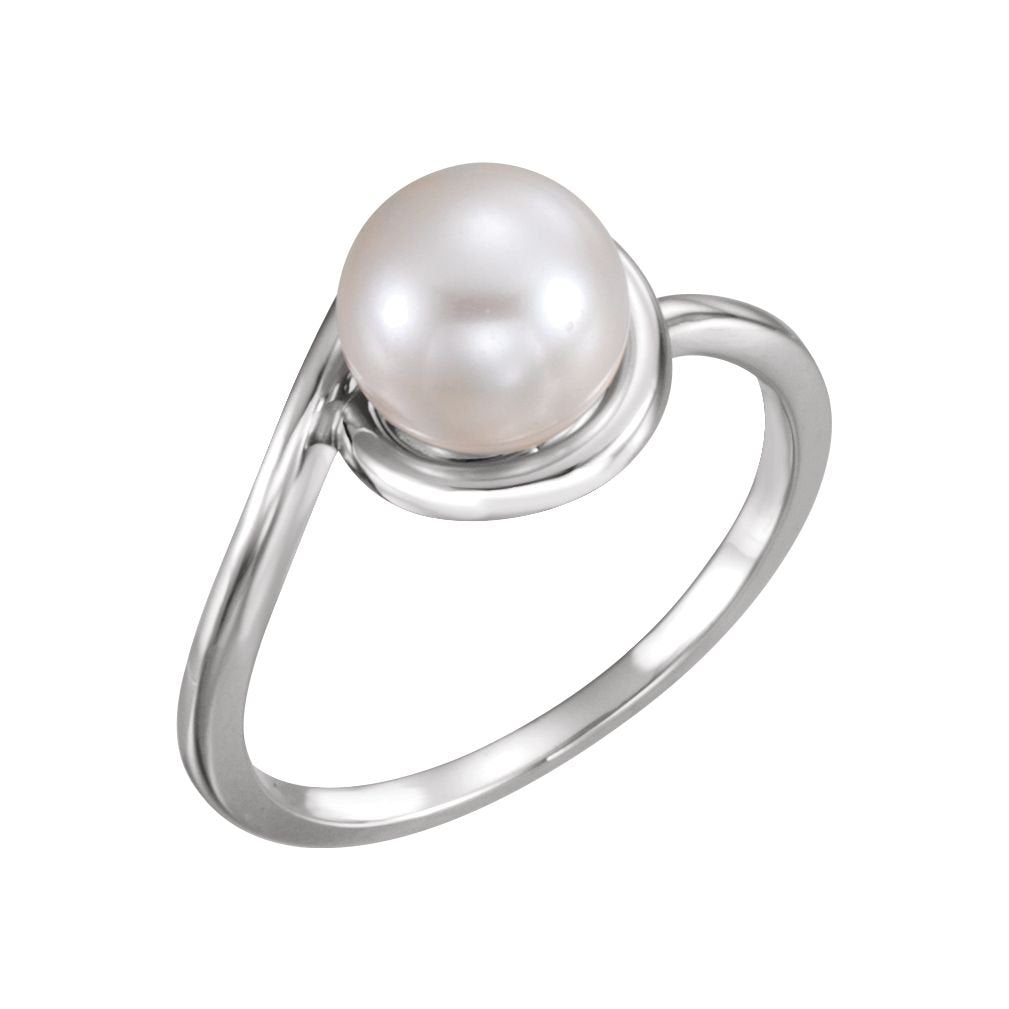 Platinum White Freshwater Cultured Pearl Bypass Ring (7.5-8.00mm) Size 7