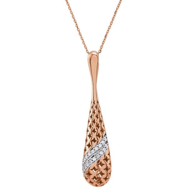 20-Stone Diamond 14k Rose Gold Pierced Teardrop Pendant Necklace, 18" (.33 Cttw)