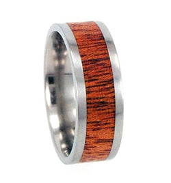 Koa Wood Inlay 8mm Comfort Fit Titanium Wedding Band, Size 10