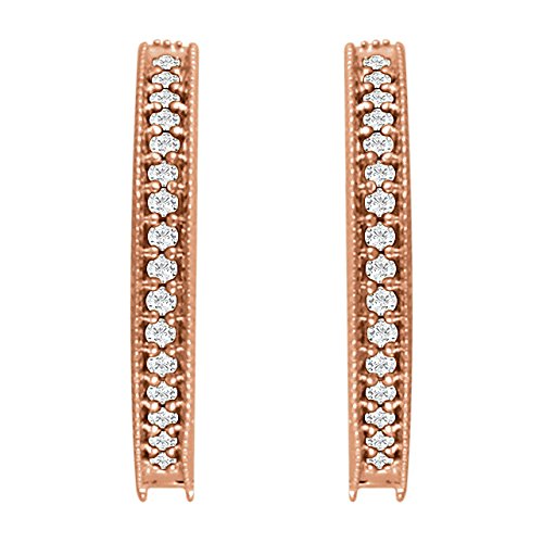 Diamond Milgrain Hoop Earrings, 14k Rose Gold (1/5 Ctw, Color H+, Clarity I1)