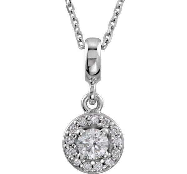 Diamond Halo-Style Necklace, Rhodium-Plated 14k White Gold, 18" (0.2 Ctw, Color G-H, Clarity I1)