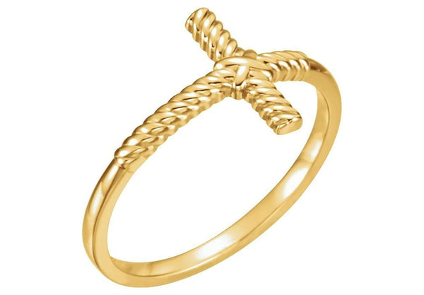Sideways Cross Rope-Trim 14k Yellow Gold Ring