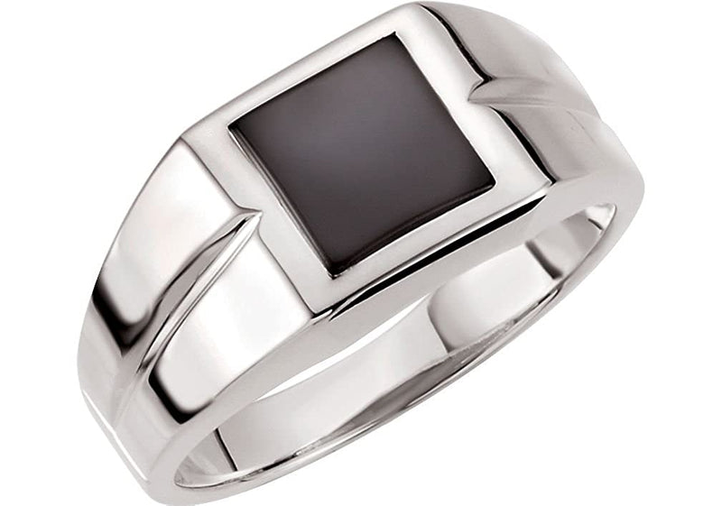 Men's Buff Top Onyx 12mm Ring, Rhodium-Plated 14k White Gold
