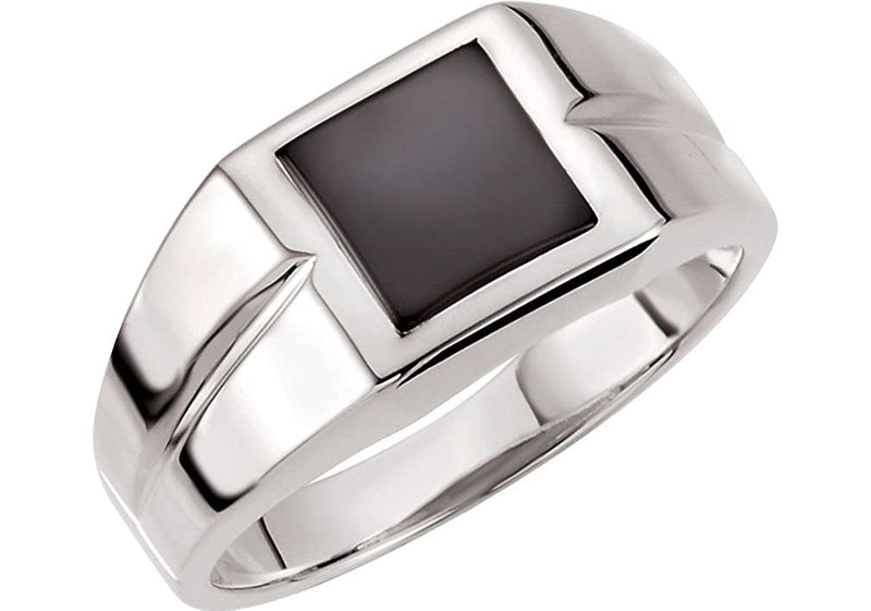 Men's Square Onyx Cabochon Rhodium Plated 14k White Gold Ring, 12.1MM