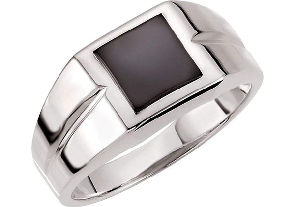 Men's Square Onyx Cabochon Rhodium Plated 14k White Gold Ring, 10.65MM