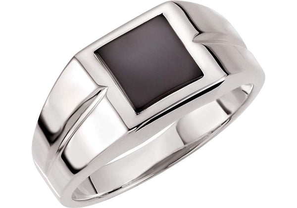 Men's Square Onyx Cabochon Sterling Silver Ring