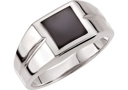 Men's Square Onyx Cabochon Rhodium Plated 14k White Gold Ring, 10.65MM, Size 8.25