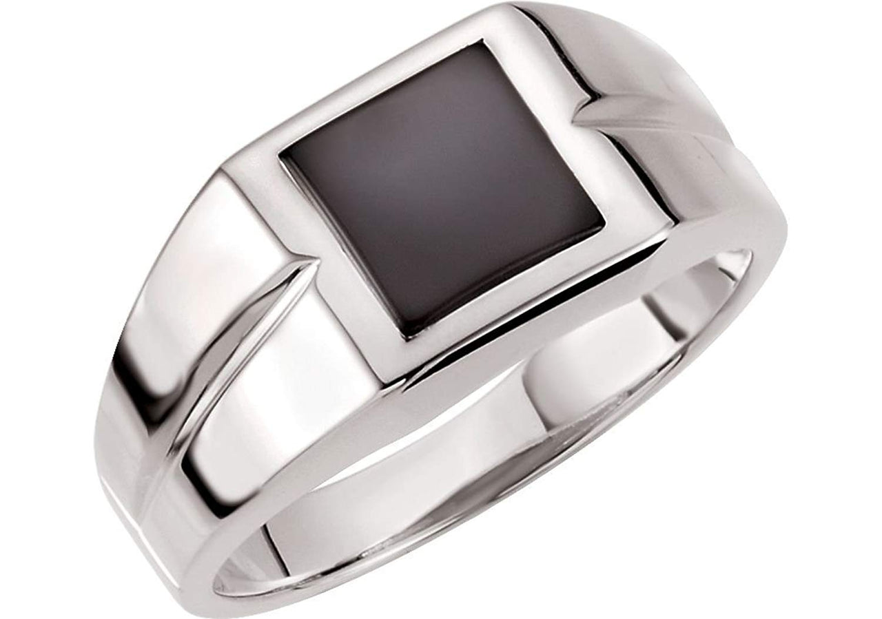 Men's Buff Top Onyx 12mm Ring, Sterling Silver