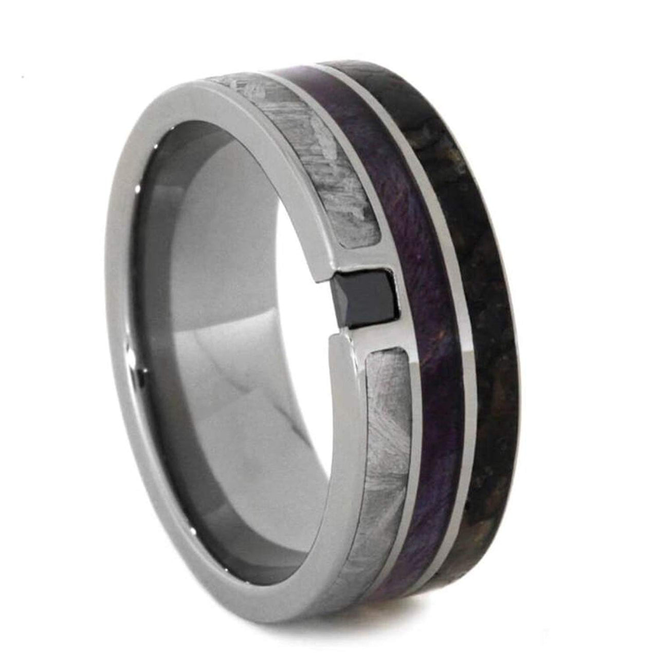 The Men's Jewelry Store (Unisex Jewelry) Black Diamond, Dinosaur Bone, Meteorite, Purple Box Elder Wood 8.5mm Titanium Comfort-Fit Band