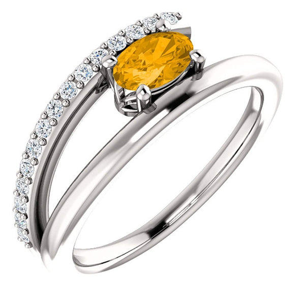Citrine and Diamond Bypass Ring, Rhodium-Plated 14k White Gold (.125 Ctw, G-H Color, I1 Clarity)