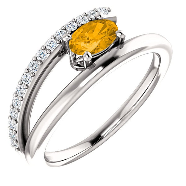 Platinum Citrine and Diamond Bypass Ring (.125 Ctw, G-H Color, S12-S13 Clarity)