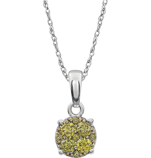 Yellow Diamond Pendant Necklace in 14k White Gold, 18" (1/5 Cttw)